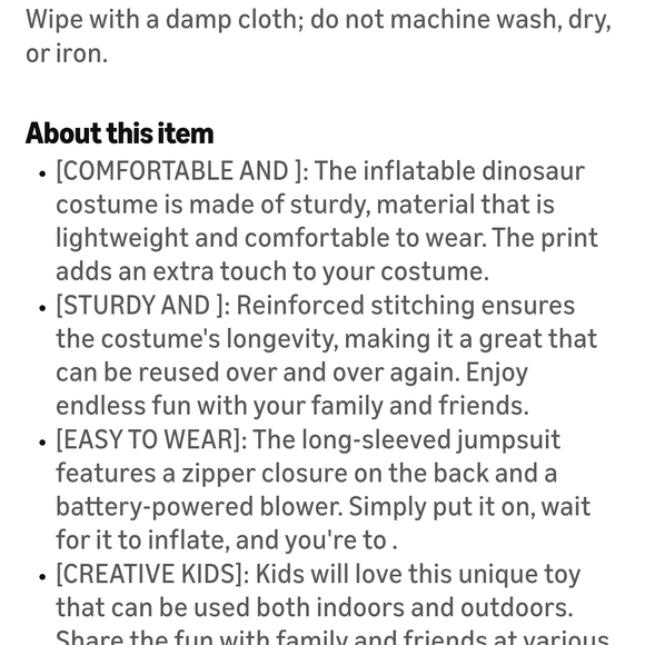 Inflatable Dinosaur Costume for Kids - Brown - Picture 2 of 3